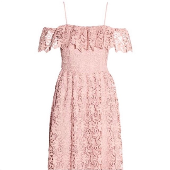 H&M Off-the-shoulder blush lace dress sz 6 - Picture 5 of 16
